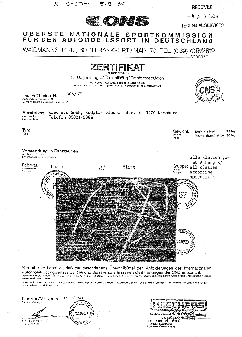 1959 Homologation Papers - Page 1